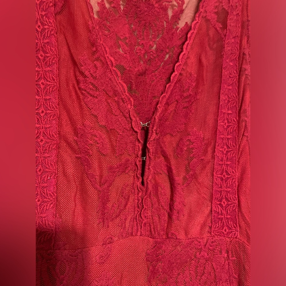 Free People Red Lacy Clasp Top Dress Super Cute Romantic Size 2 - Picture 4 of 4